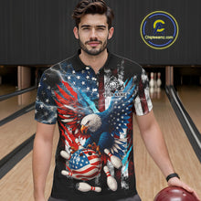Load image into Gallery viewer, Personalized American Flag Eagle Lightning Thunder Bowling Team Shirt For Men, Patriotic Bowling Gift NQS10834