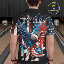 Load image into Gallery viewer, Personalized American Flag Eagle Lightning Thunder Bowling Team Shirt For Men, Patriotic Bowling Gift NQS10834