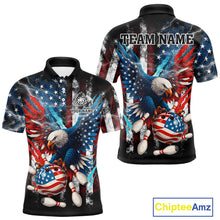 Load image into Gallery viewer, Personalized American Flag Eagle Lightning Thunder Bowling Team Shirt For Men, Patriotic Bowling Gift NQS10834