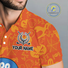 Load image into Gallery viewer, Personalized Funny Halloween Boo Orange Pattern Golf Polo Shirts For Men, Halloween Mens Golf Attire NQS10837