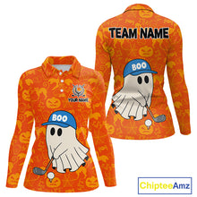 Load image into Gallery viewer, Personalized Funny Halloween Boo Orange Pattern Women Golf Polo Shirts, Halloween ladies Golf Attire NQS10837