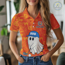 Load image into Gallery viewer, Personalized Funny Halloween Boo Orange Pattern Women Golf Polo Shirts, Halloween ladies Golf Attire NQS10837