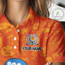 Load image into Gallery viewer, Personalized Funny Halloween Boo Orange Pattern Women Golf Polo Shirts, Halloween ladies Golf Attire NQS10837