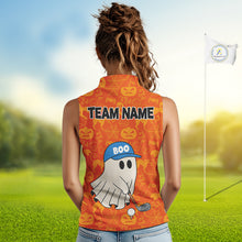 Load image into Gallery viewer, Personalized Funny Halloween Boo Orange Pattern Sleeveless Golf Polo Shirts, Halloween Golf Attire NQS10837