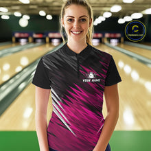 Load image into Gallery viewer, Pink and Black Bowling Shirts For Women Custom Name and Team name  Bowling Jerseys Bowlers Outfit NQS11001