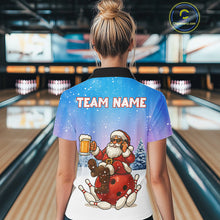 Load image into Gallery viewer, Funny Santa drinking Beer Bowling Shirt For Women Custom Christmas Bowling Team Shirt Gift For Bowler NQS11009