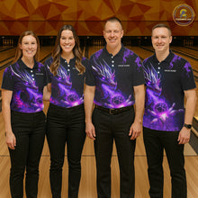 Load image into Gallery viewer, Black and Purple Flame Dragon Bowling Polo, 1/4 Zip Shirts For Men Custom Dragon Bowling Team Jerseys NQS11211