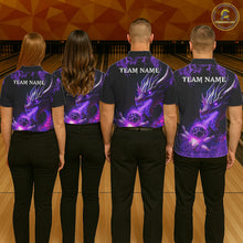 Load image into Gallery viewer, Black and Purple Flame Dragon Bowling Polo, 1/4 Zip Shirts For Men Custom Dragon Bowling Team Jerseys NQS11211