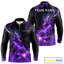 Load image into Gallery viewer, Black and Purple Flame Dragon Bowling Polo, 1/4 Zip Shirts For Men Custom Dragon Bowling Team Jerseys NQS11211