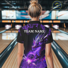 Load image into Gallery viewer, Black and Purple Flame Dragon Bowling Polo, 1/4 Zip Shirts Women Custom Dragon Bowling Team Jerseys NQS11211