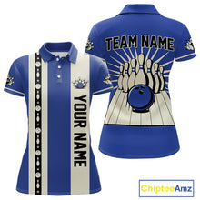 Load image into Gallery viewer, Blue Retro Bowling Polo, Quarter Zip Shirts For Women Custom Vintage Bowling Team Jerseys NQS11212