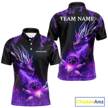 Load image into Gallery viewer, Black and Purple Flame Dragon Bowling Polo, 1/4 Zip Shirts For Men Custom Dragon Bowling Team Jerseys NQS11211