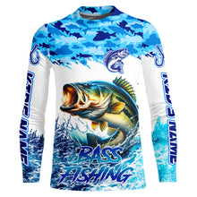 Load image into Gallery viewer, Bass fishing Blue ocean camo Custom UV protection fishing long sleeve shirt, Bass Fishing jerseys NQS9341