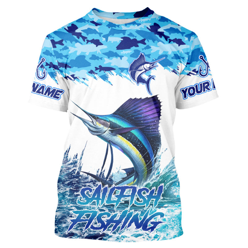 Sailfish fishing Blue sea camo Custom UV protection fishing long sleeve shirt, Sailfish Fishing jersey NQS9342