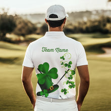 Load image into Gallery viewer, Green shamrock golf ball clubs Lucky Mens polo golf shirts Custom St Patrick Day team golf jerseys NQS9482