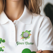 Load image into Gallery viewer, Green shamrock golf ball clubs Lucky Women polo golf shirts Custom St Patrick Day team golf jerseys NQS9482