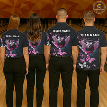 Load image into Gallery viewer, Custom Pink Butterfly Bowling Polo, 1/4 zip jerseys For Men, Bowling Team Shirt With Butterflies NQS11614