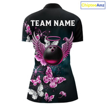 Load image into Gallery viewer, Custom Pink Butterfly Bowling Polo, 1/4 zip jerseys For Women, Bowling Team Shirt With Butterflies NQS11614