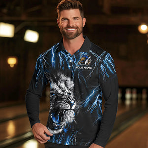 Black and Blue Lightning Thunder Lion Bowling Shirt For Men Custom Lion Bowling Team Jerseys NQS9645