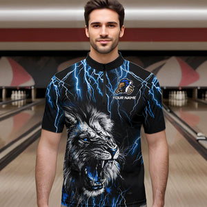 Black and Blue Lightning Thunder Lion Bowling Shirt For Men Custom Lion Bowling Team Jerseys NQS9645