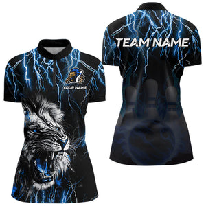 Black and Blue Lightning Thunder Lion Bowling Shirt For Women Custom Lion Bowling Team Jerseys NQS9645