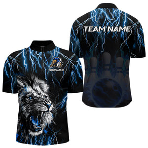 Black and Blue Lightning Thunder Lion Bowling Shirt For Men Custom Lion Bowling Team Jerseys NQS9645