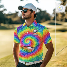 Load image into Gallery viewer, Colorful rainbow tie-dye golf polo shirt for men custom mens golf outfit, personalized golf gifts NQS11724
