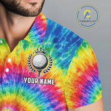 Load image into Gallery viewer, Colorful rainbow tie-dye golf polo shirt for men custom mens golf outfit, personalized golf gifts NQS11724