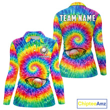 Load image into Gallery viewer, Colorful rainbow tie-dye golf polo shirt for Women custom Ladies golf outfit, personalized golf gifts NQS11724