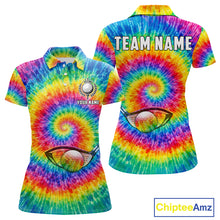 Load image into Gallery viewer, Colorful rainbow tie-dye golf polo shirt for Women custom Ladies golf outfit, personalized golf gifts NQS11724