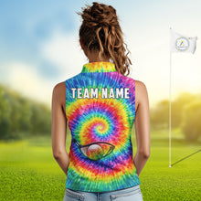 Load image into Gallery viewer, Colorful rainbow tie-dye Sleeveless golf polo shirt custom Ladies golf outfit, personalized golf gift NQS11724