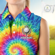 Load image into Gallery viewer, Colorful rainbow tie-dye Sleeveless golf polo shirt custom Ladies golf outfit, personalized golf gift NQS11724