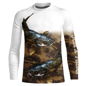 Flathead Catfish Fishing Customize UV Protection Long Sleeve Fishing Shirts, Personalized Fishing Gift NQS271