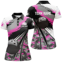 Load image into Gallery viewer, Womens bowling polo shirts Custom black ball pink camo Bowling Team Jersey, gift for girl Bowlers NQS5424