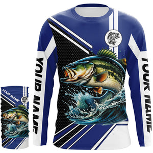 Personalized Largemouth Bass fishing Long Sleeve Performance Fishing Shirt, Bass fishing jersey | Blue NQS7598