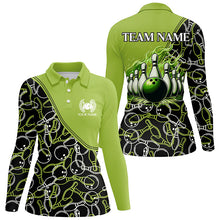 Load image into Gallery viewer, Bowling shirts for women custom name, team name Green camo Bowling Ball and Pins, team bowling jerseys NQS7782