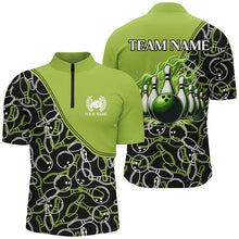 Load image into Gallery viewer, Bowling shirts for men custom name, team name Green camo Bowling Ball and Pins, team bowling jerseys NQS7782