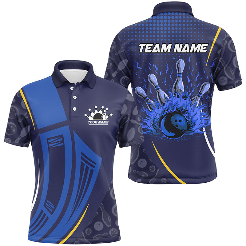 Blue camo Flame Bowling Polo, Quarter Zip shirts for men custom team bowling jerseys NQS7785