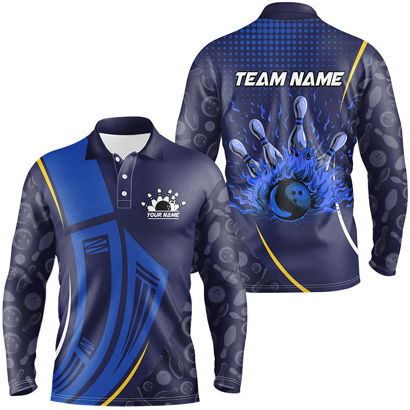 Blue camo Flame Bowling Polo, Quarter Zip shirts for men custom team bowling jerseys NQS7785