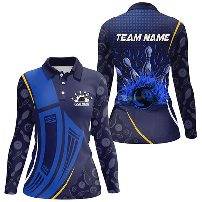 Blue camo Flame Bowling Polo, Quarter Zip shirts for women custom ladies team bowling jerseys NQS7785