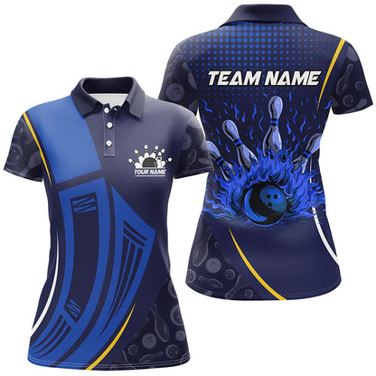 Blue camo Flame Bowling Polo, Quarter Zip shirts for women custom ladies team bowling jerseys NQS7785