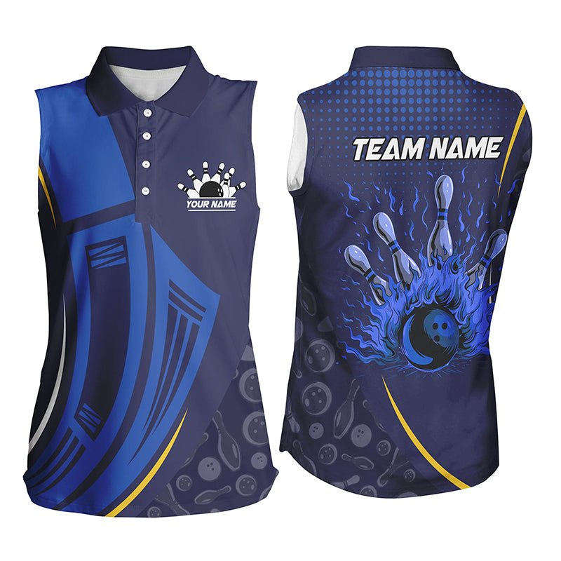 Blue camo Flame Women sleeveless polo shirts custom ladies team bowling jerseys NQS7785