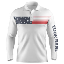 Load image into Gallery viewer, American flag white Mens golf polo shirts custom patriotic golf tops for mens, personalized golf gifts NQS5893