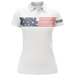 American flag white Womens golf polo shirts custom patriotic golf tops for womens, golf gifts NQS5893