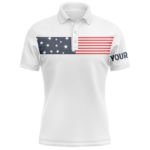 American flag white Mens golf polo shirts custom patriotic golf tops for mens, personalized golf gifts NQS5893