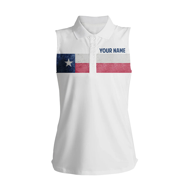 Texas flag white Womens sleeveless polo shirt custom patriotic golf tops for womens, golf gifts NQS5894