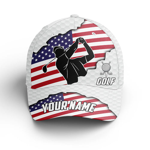 American flag white golf ball skin Golfer hat custom name patriotic sun hats for men, mens golf hats NQS5897