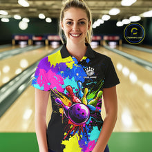 Load image into Gallery viewer, Colorful bowling jerseys Bowling Polo, 1/4 Zip Shirt for Women Custom Bowling Team shirt for bowlers NQS10240
