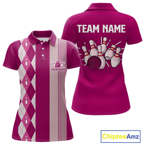 Retro Pink argyle pattern Bowling shirts For Women custom bowling team jerseys Bowler Outfits NQS10403