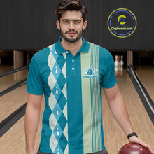 Load image into Gallery viewer, Retro Cyan Blue argyle pattern Bowling shirts For Men custom bowling team jerseys Bowler Outfits NQS10404